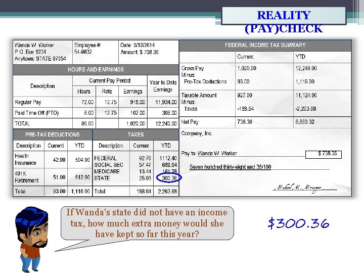 REALITY (PAY)CHECK If Wanda’s state did not have an income tax, how much extra