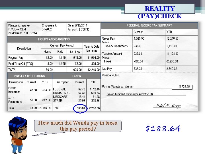 REALITY (PAY)CHECK How much did Wanda pay in taxes this pay period? $188. 64