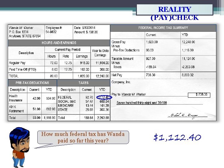 REALITY (PAY)CHECK How much federal tax has Wanda paid so far this year? $1,
