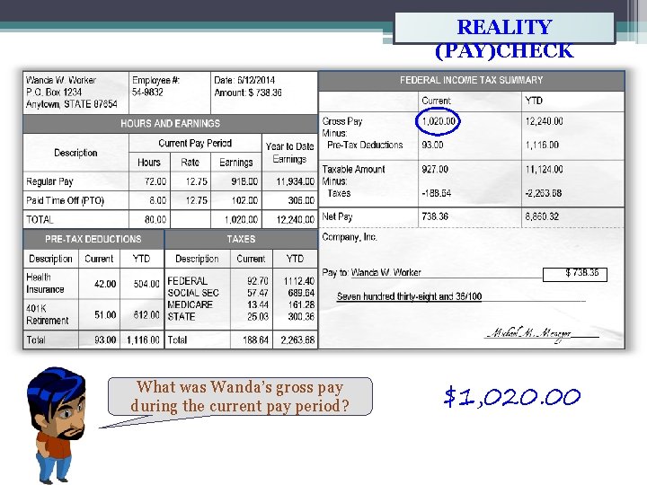 REALITY (PAY)CHECK What was Wanda’s gross pay during the current pay period? $1, 020.
