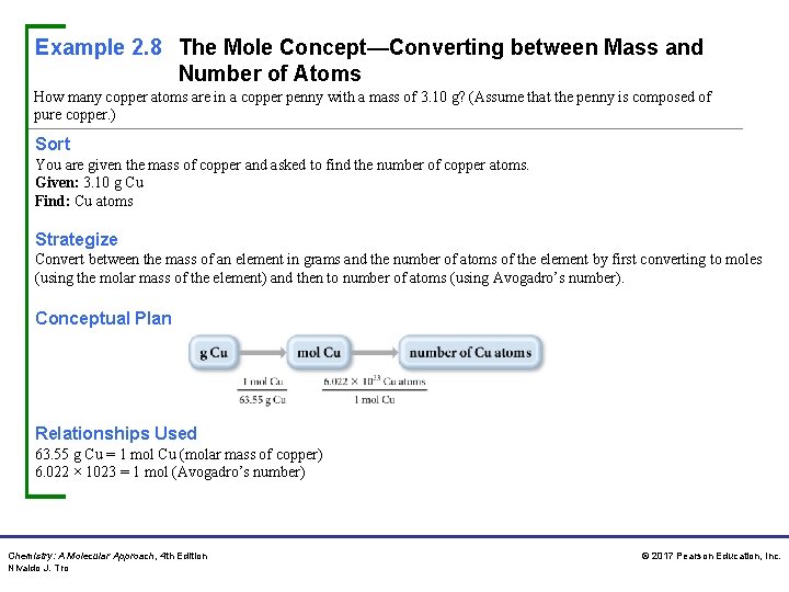 Example 2. 8 The Mole Concept—Converting between Mass and Number of Atoms How many