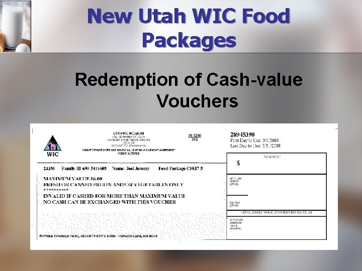 New Utah WIC Food Packages Redemption of Cash-value Vouchers 