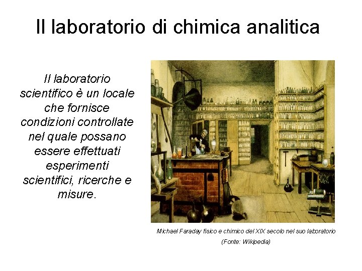 Il laboratorio di chimica analitica Il laboratorio scientifico è un locale che fornisce condizioni