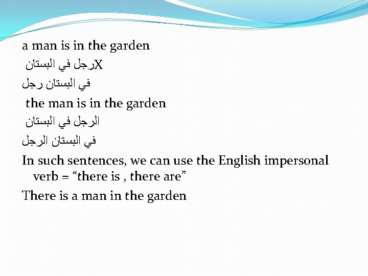 a man is in the garden ﺭﺟﻞ ﻓﻲ ﺍﻟﺒﺴﺘﺎﻥ X ﻓﻲ ﺍﻟﺒﺴﺘﺎﻥ ﺭﺟﻞ the