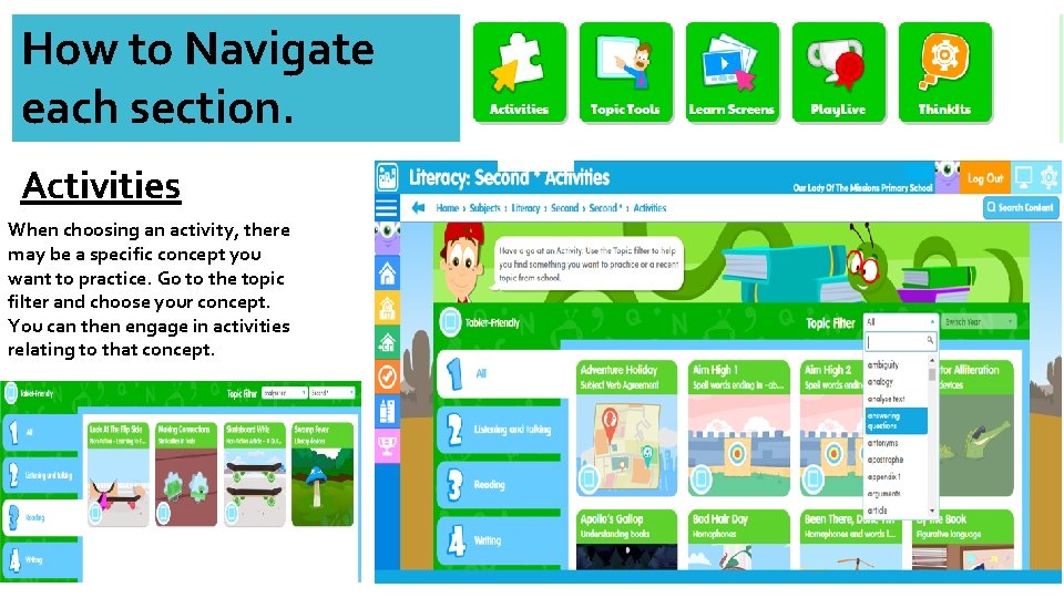 How to Navigate each section. Activities When choosing an activity, there may be a How to Navigate each section. Activities When choosing an activity, there may be a