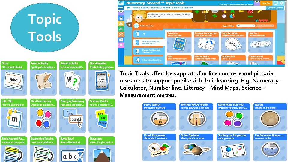 Topic Tools offer the support of online concrete and pictorial resources to support pupils