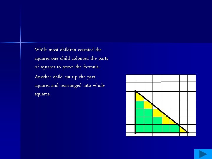 While most children counted the squares one child coloured the parts of squares to