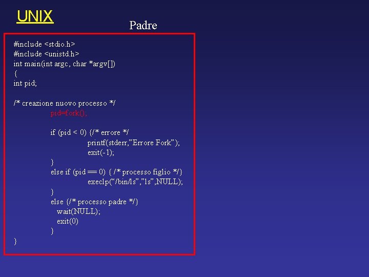 UNIX Padre #include <stdio. h> #include <unistd. h> int main(int argc, char *argv[]) {