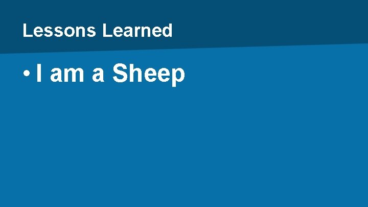 Lessons Learned • I am a Sheep 