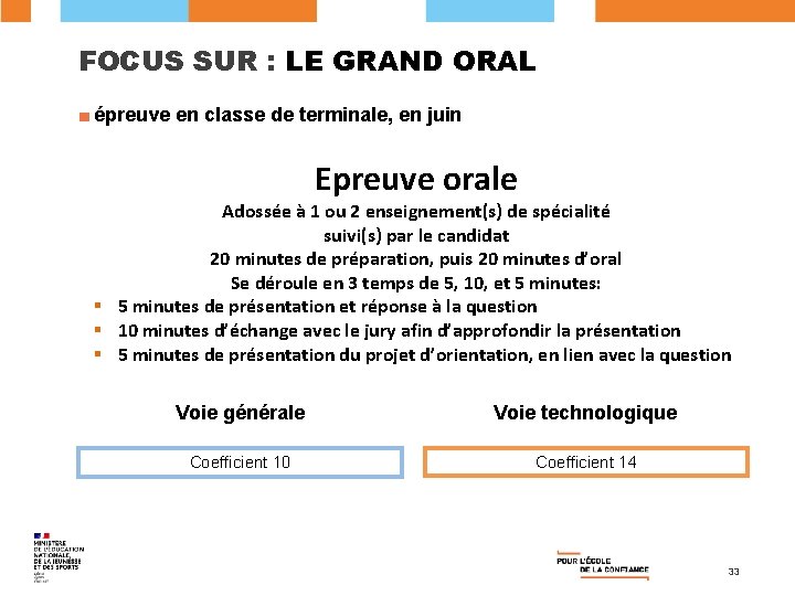 FOCUS SUR : LE GRAND ORAL ■ épreuve en classe de terminale, en juin