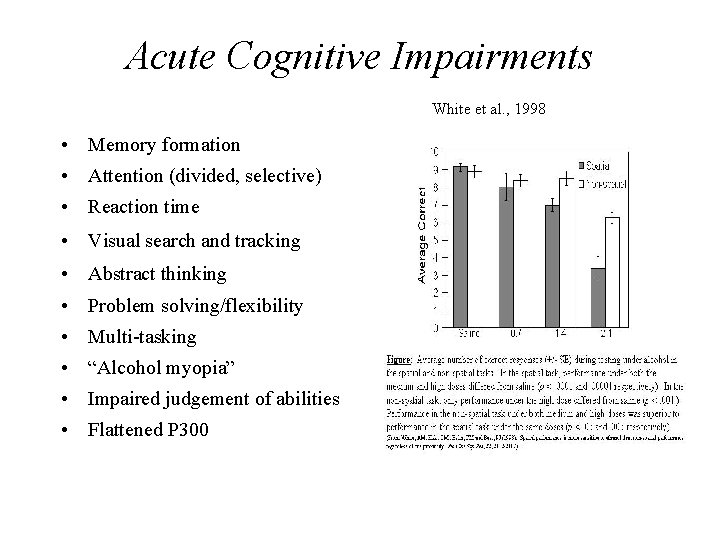 Acute Cognitive Impairments White et al. , 1998 • Memory formation • Attention (divided,