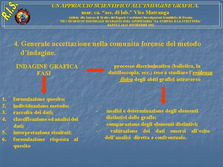 UN APPROCCIO SCIENTIFICO ALL’INDAGINE GRAFICA. mar. ca. “ass. di lab. ” Vito Matranga Addetto UN APPROCCIO SCIENTIFICO ALL’INDAGINE GRAFICA. mar. ca. “ass. di lab. ” Vito Matranga Addetto