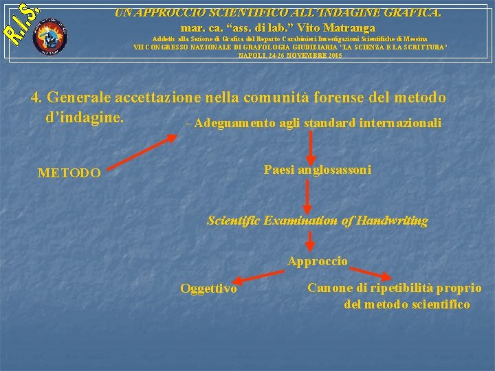 UN APPROCCIO SCIENTIFICO ALL’INDAGINE GRAFICA. mar. ca. “ass. di lab. ” Vito Matranga Addetto UN APPROCCIO SCIENTIFICO ALL’INDAGINE GRAFICA. mar. ca. “ass. di lab. ” Vito Matranga Addetto