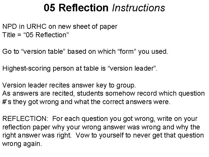 05 Reflection Instructions NPD in URHC on new sheet of paper Title = “