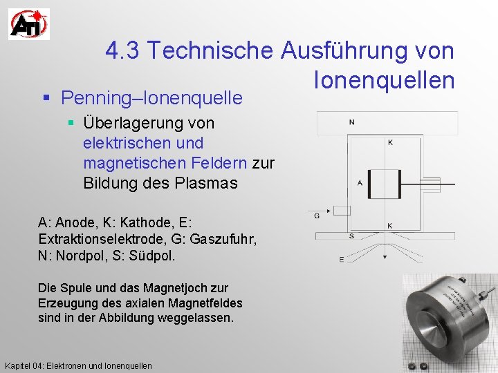 4. 3 Technische Ausführung von Ionenquellen § Penning–Ionenquelle § Überlagerung von elektrischen und magnetischen