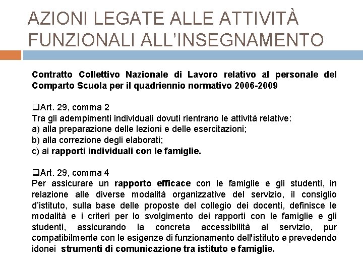 AZIONI LEGATE ALLE ATTIVITÀ FUNZIONALI ALL’INSEGNAMENTO Contratto Collettivo Nazionale di Lavoro relativo al personale