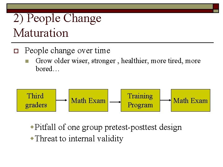 2) People Change Maturation o People change over time n Grow older wiser, stronger
