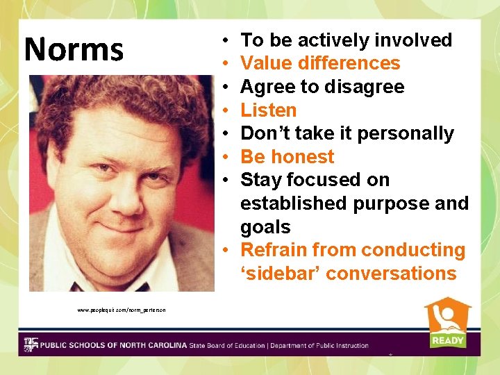 Norms • • To be actively involved Value differences Agree to disagree Listen Don’t Norms • • To be actively involved Value differences Agree to disagree Listen Don’t