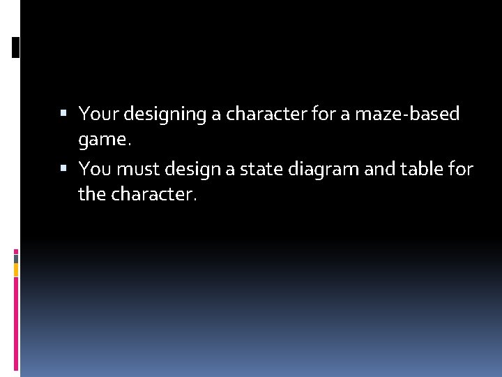  Your designing a character for a maze-based game. You must design a state