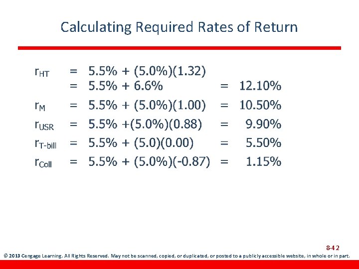 Calculating Required Rates of Return 8 -42 © 2013 Cengage Learning. All Rights Reserved.