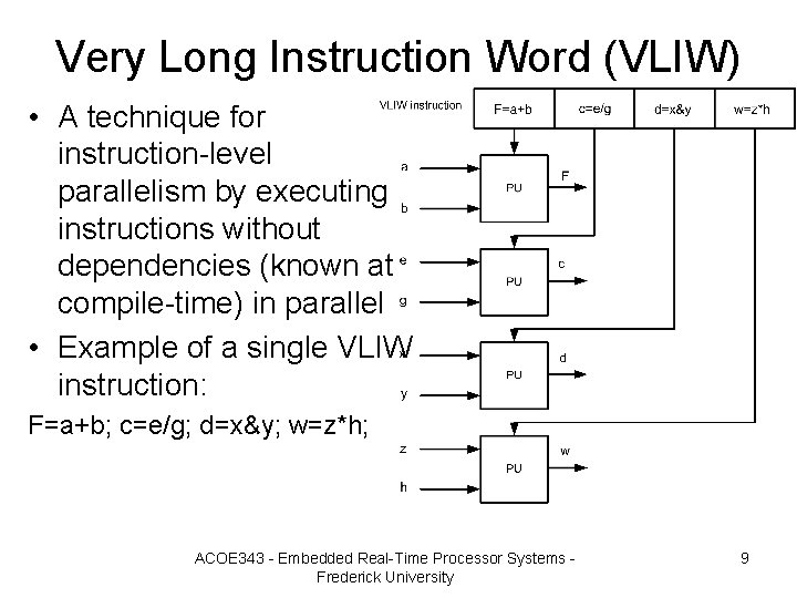 Very Long Instruction Word (VLIW) • A technique for instruction-level parallelism by executing instructions