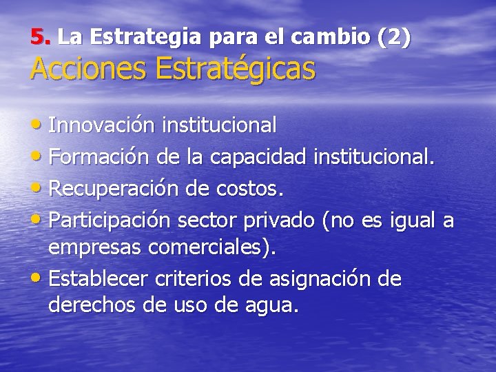 5. La Estrategia para el cambio (2) Acciones Estratégicas • Innovación institucional • Formación