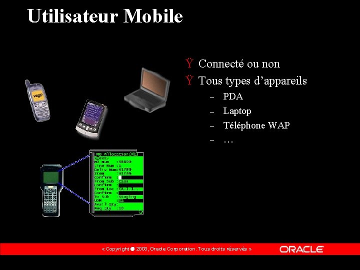 Utilisateur Mobile Ÿ Connecté ou non Ÿ Tous types d’appareils – – PDA Laptop