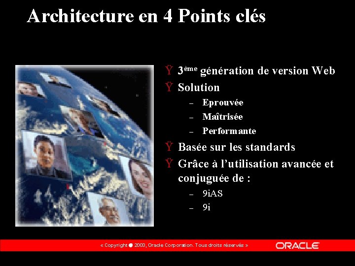 Architecture en 4 Points clés Ÿ 3ème génération de version Web Ÿ Solution –