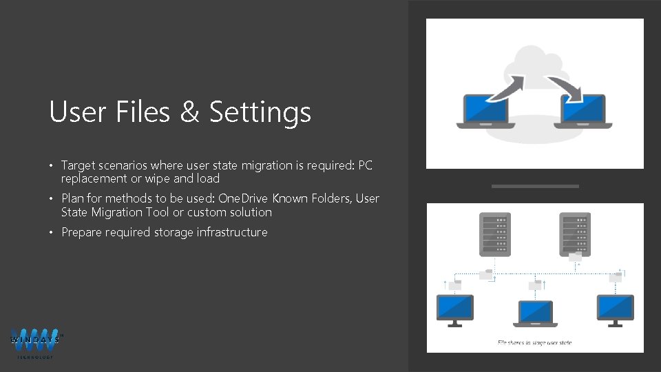 User Files & Settings • Target scenarios where user state migration is required: PC