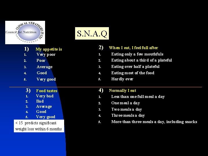 S. N. A. Q 1) 1. 2. 3. 4. 5. 3) 1. 2. 3.