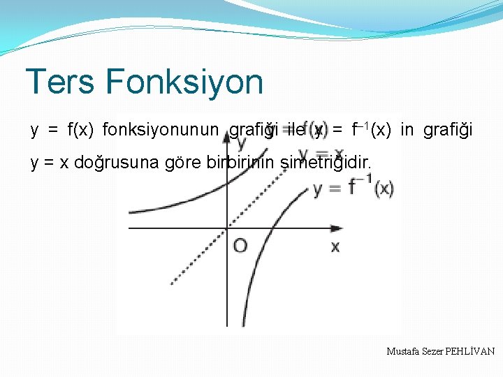 Ters Fonksiyon y = f(x) fonksiyonunun grafiği ile y = f– 1(x) in grafiği