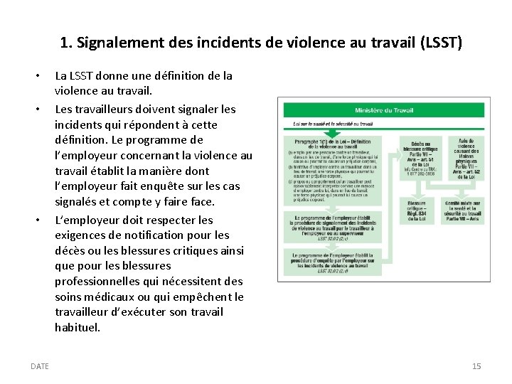 1. Signalement des incidents de violence au travail (LSST) • • • DATE La