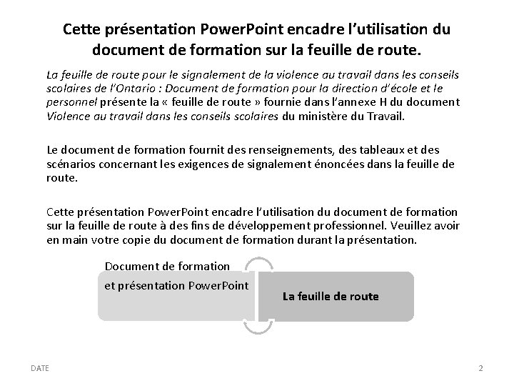 Cette présentation Power. Point encadre l’utilisation du document de formation sur la feuille de