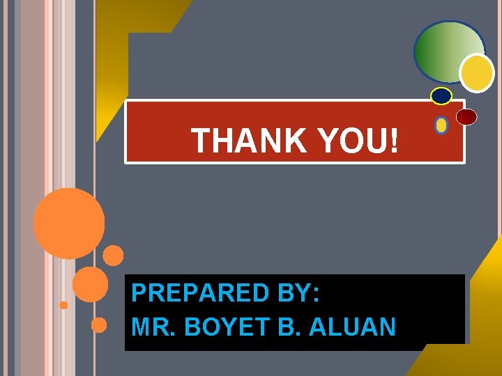 THANK YOU! PREPARED BY: MR. BOYET B. ALUAN 