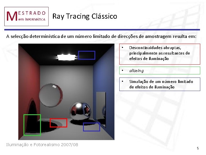 Ray Tracing Clássico A selecção determinística de um número limitado de direcções de amostragem