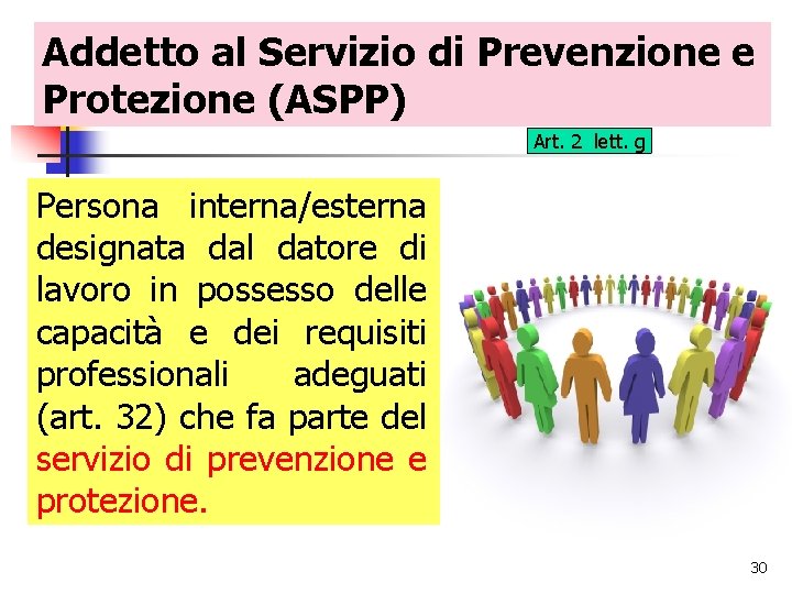 Addetto al Servizio di Prevenzione e Protezione (ASPP) Art. 2 lett. g Persona interna/esterna