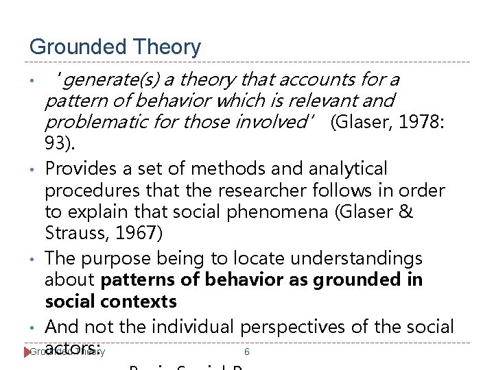 Grounded Theory • ‘generate(s) a theory that accounts for a pattern of behavior which