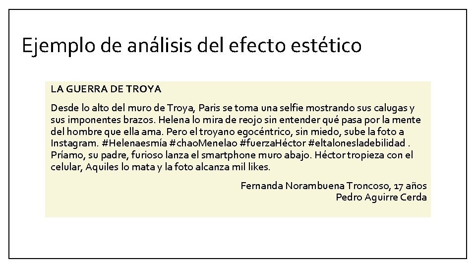 Ejemplo de análisis del efecto estético LA GUERRA DE TROYA Desde lo alto del