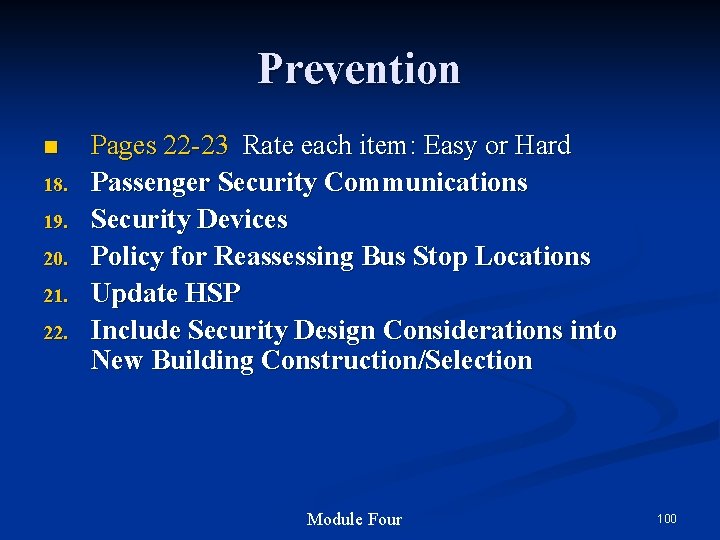 Prevention n 18. 19. 20. 21. 22. Pages 22 -23 Rate each item: Easy