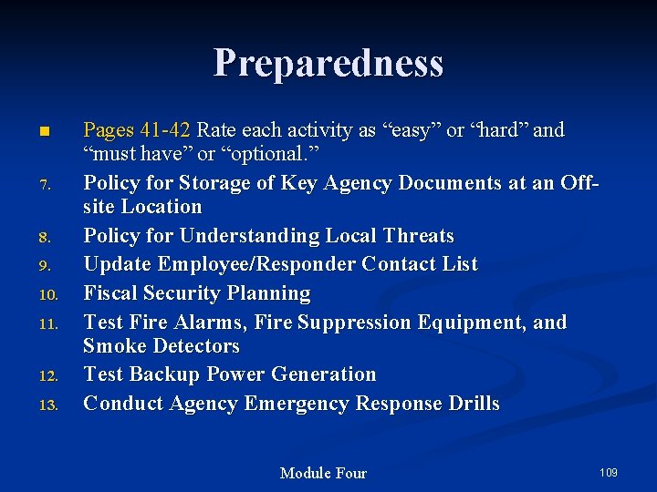 Preparedness n 7. 8. 9. 10. 11. 12. 13. Pages 41 -42 Rate each