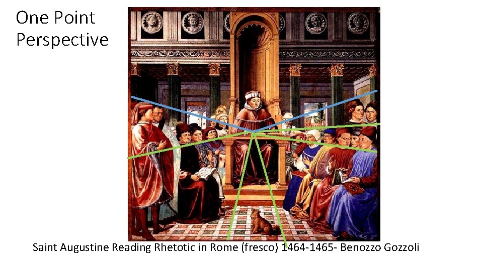One Point Perspective Saint Augustine Reading Rhetotic in Rome (fresco) 1464 -1465 - Benozzo