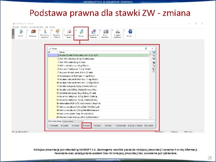 Podstawa prawna dla stawki ZW - zmiana Niniejsza prezentacja jest własnością KAMSOFT S. A.