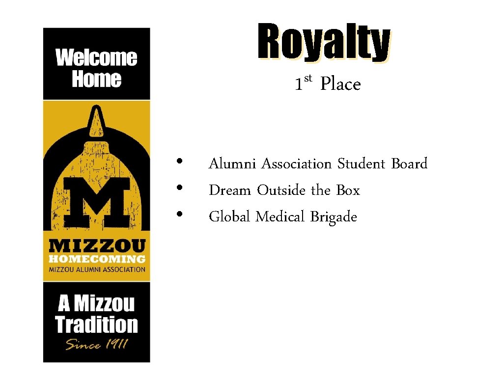 Royalty st 1 Place • • • Alumni Association Student Board Dream Outside the