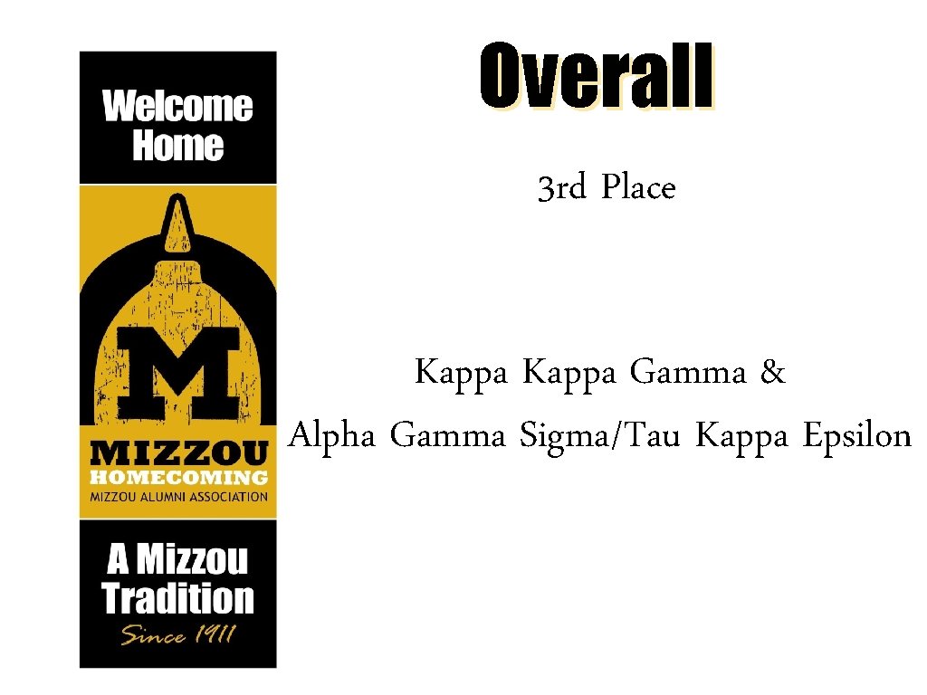 Overall 3 rd Place Kappa Gamma & Alpha Gamma Sigma/Tau Kappa Epsilon 