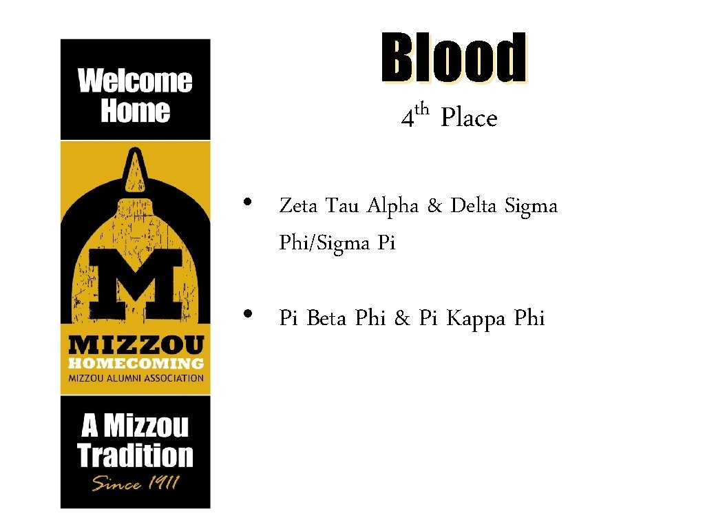 Blood th 4 Place • Zeta Tau Alpha & Delta Sigma Phi/Sigma Pi •