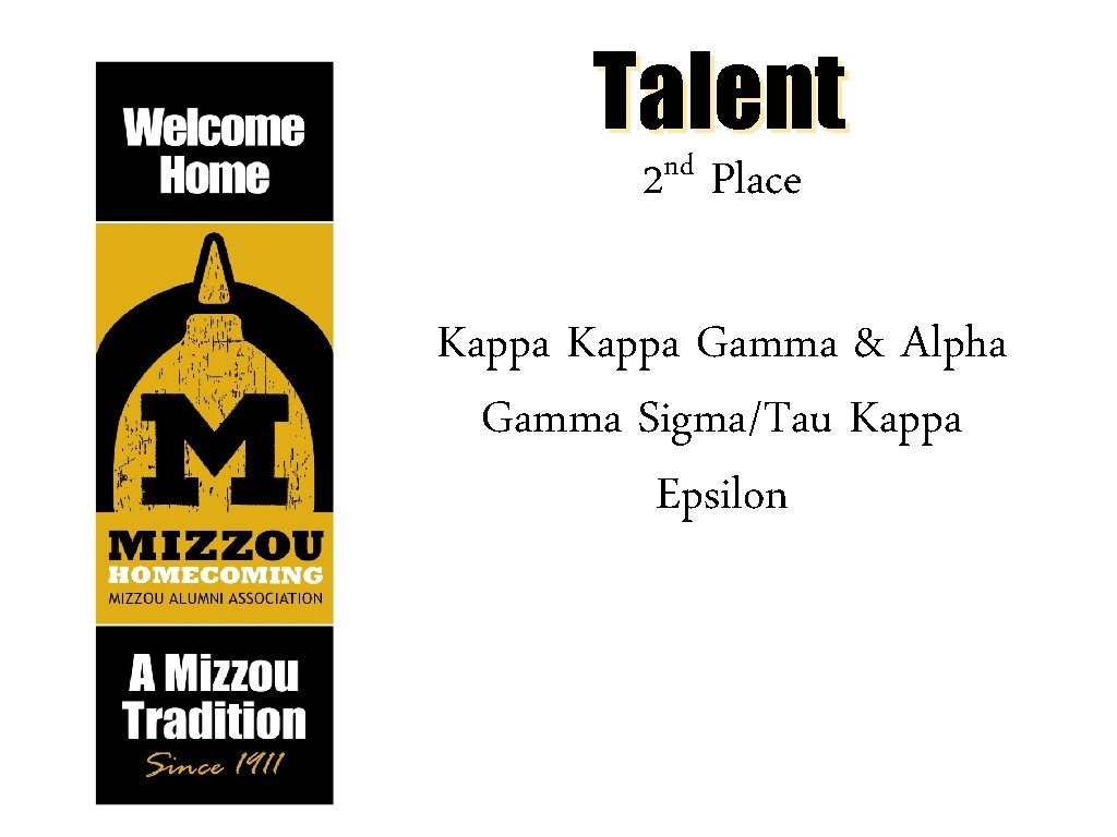 Talent nd 2 Place Kappa Gamma & Alpha Gamma Sigma/Tau Kappa Epsilon 