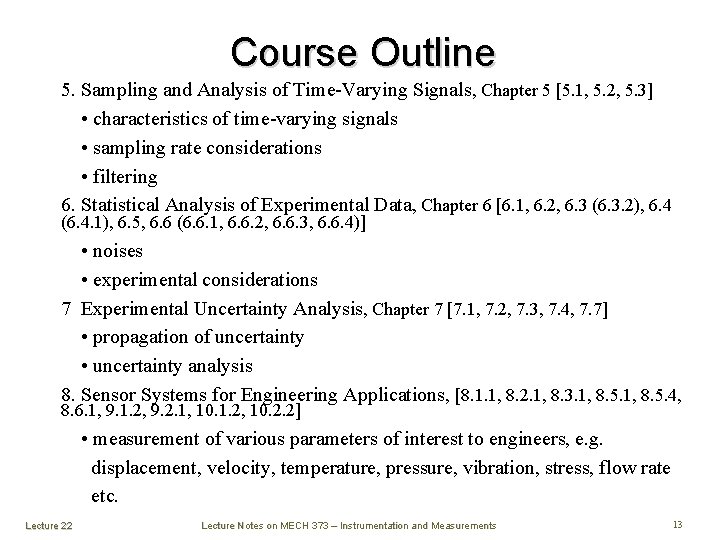 Course Outline 5. Sampling and Analysis of Time-Varying Signals, Chapter 5 [5. 1, 5. Course Outline 5. Sampling and Analysis of Time-Varying Signals, Chapter 5 [5. 1, 5.