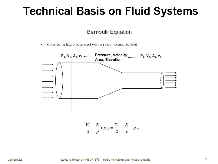 Technical Basis on Fluid Systems Lecture 22 Lecture Notes on MECH 373 – Instrumentation Technical Basis on Fluid Systems Lecture 22 Lecture Notes on MECH 373 – Instrumentation