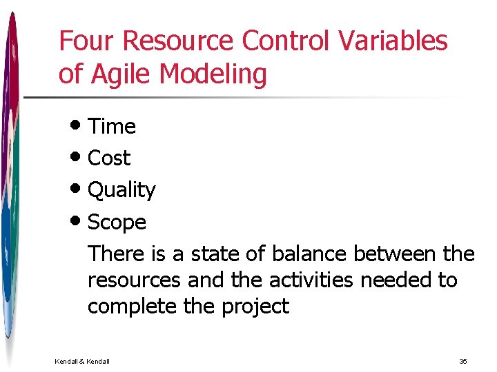 Four Resource Control Variables of Agile Modeling • Time • Cost • Quality • Four Resource Control Variables of Agile Modeling • Time • Cost • Quality •