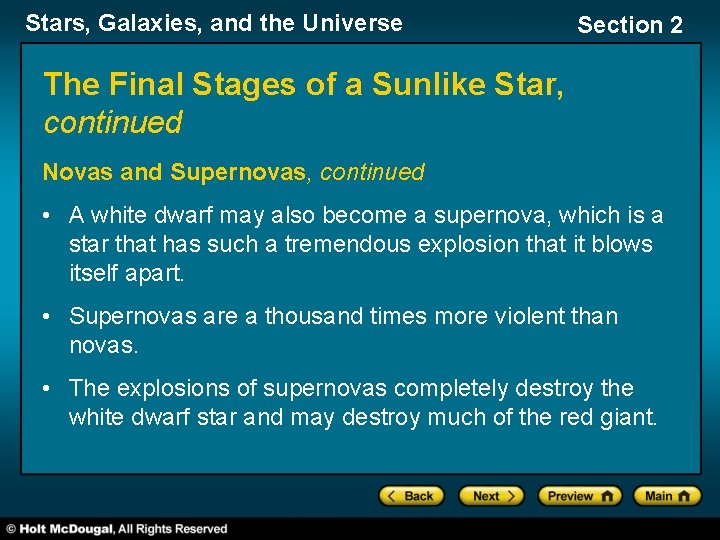 Stars, Galaxies, and the Universe Section 2 The Final Stages of a Sunlike Star,